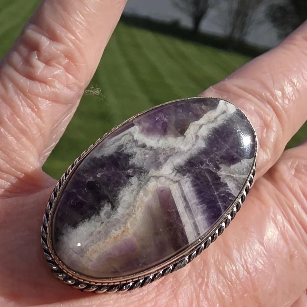 Natural Chevron Amethyst Gemstone Ring in 925 Sterling Silver (7)
